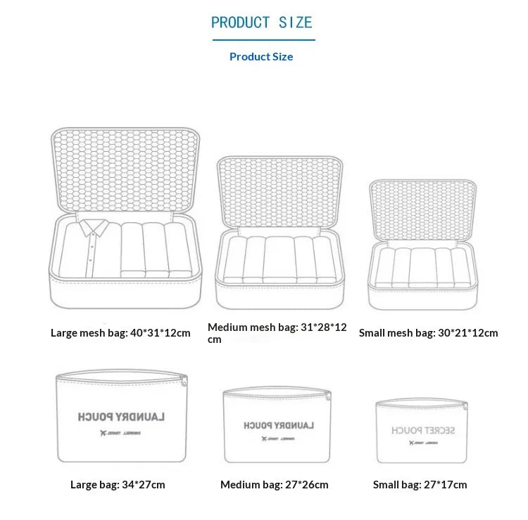 Six-piece packing organizer dimensions