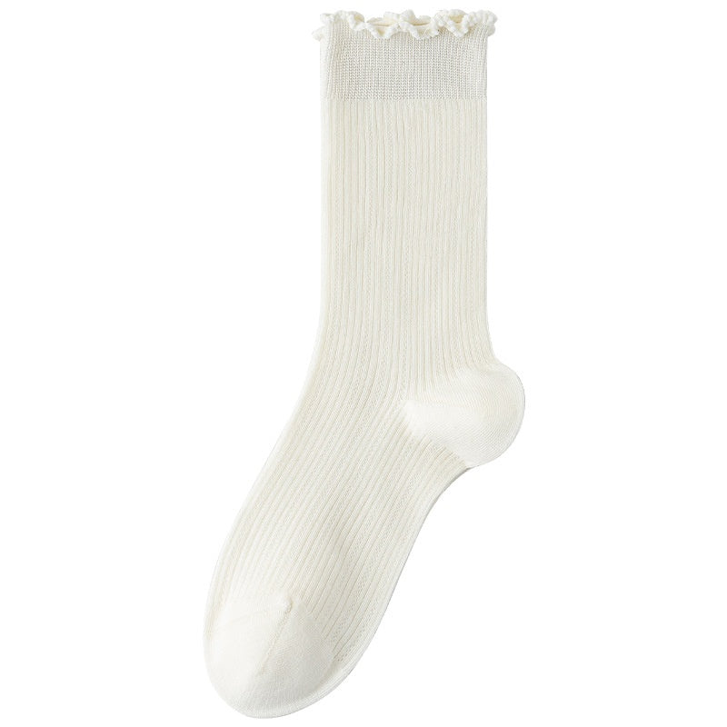 Women's Thin Cotton Mid-Calf Socks, Black product detail