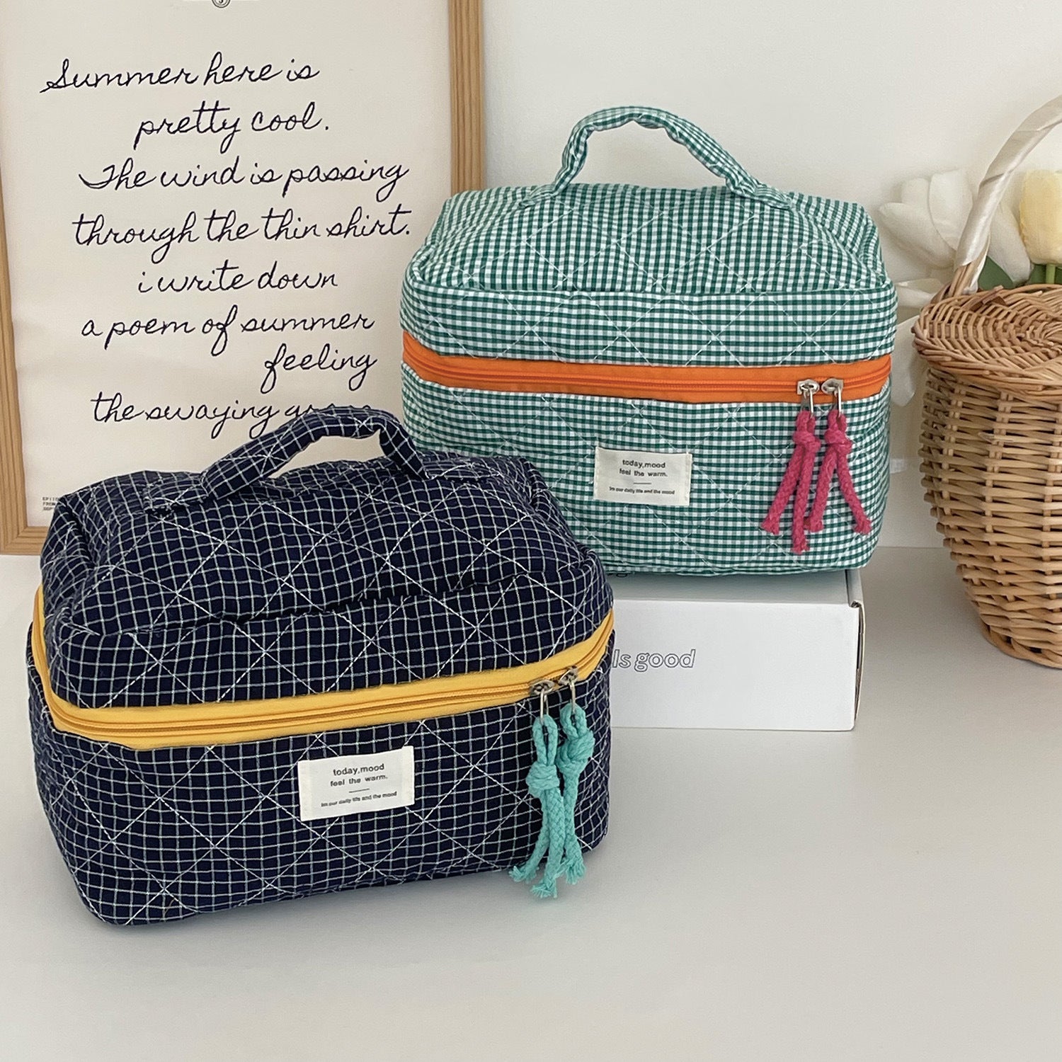 Quilted Plaid Travel Toiletry Organizer, Blue product detail