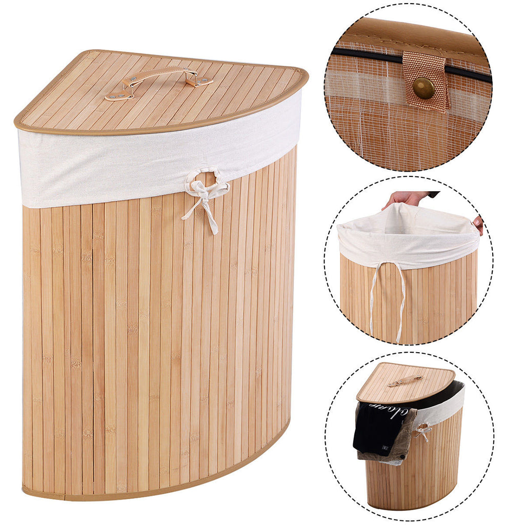 Corner Bamboo Laundry Hamper - Natural detail 3