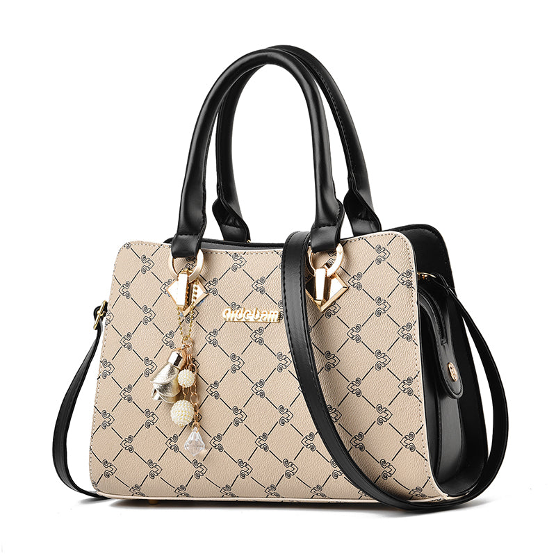Women's Messenger Shoulder Bag, Beige and Red product detail