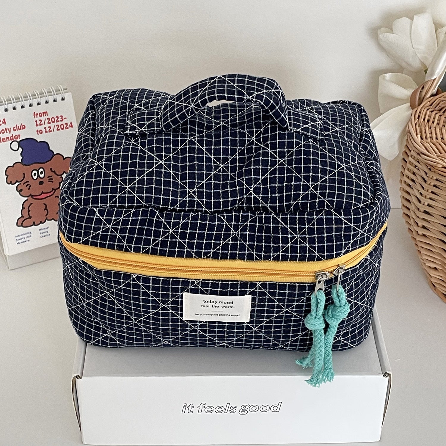 Quilted Plaid Travel Toiletry Organizer, Blue product detail