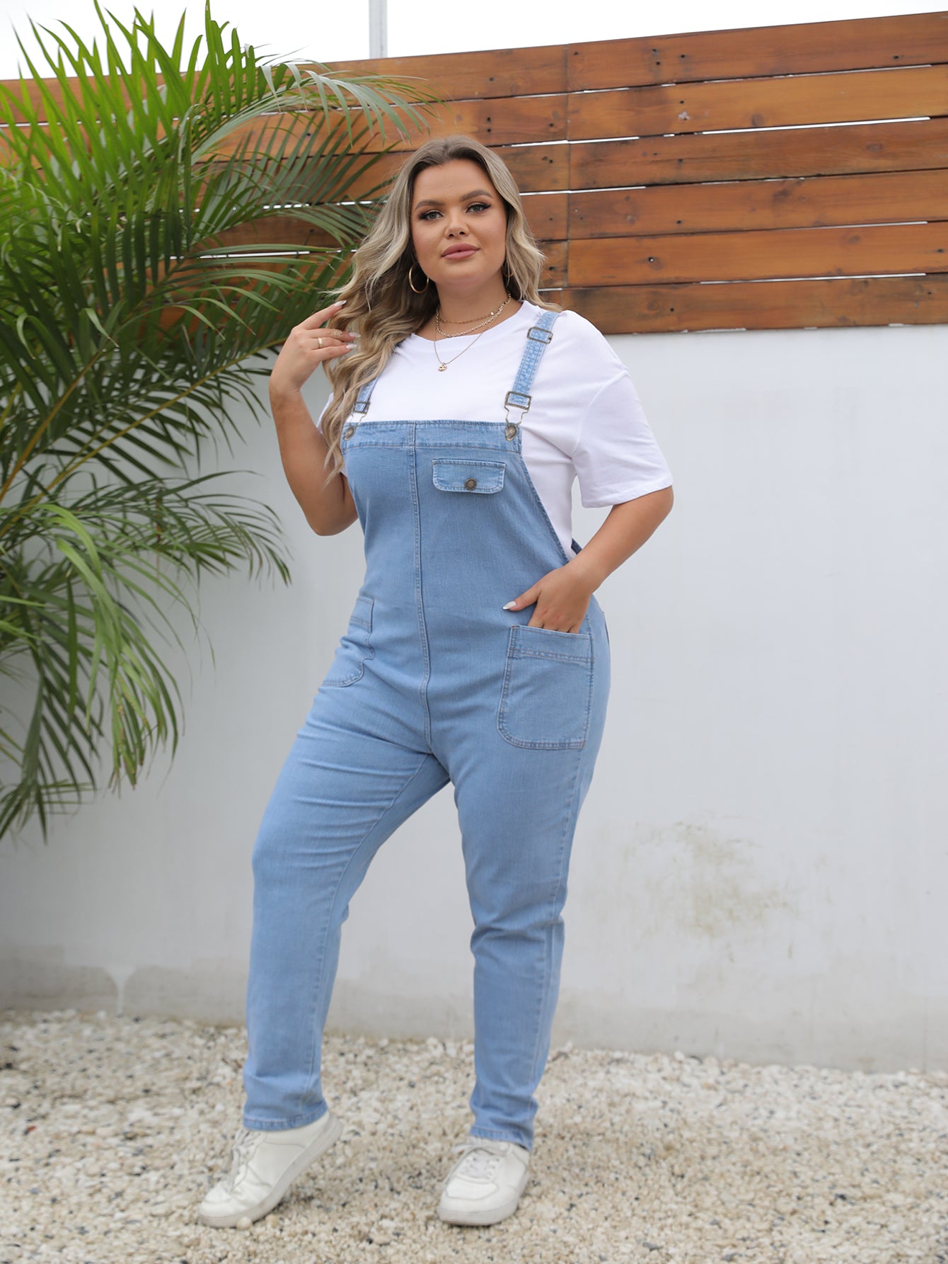 Women's Plus Size Light Blue Denim Overall Jumpsuit