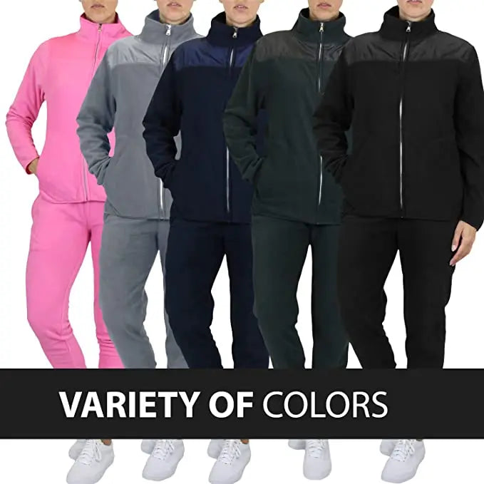 Women 2 Piece Fleece Tracksuit Zip Jacket Jogger Pants Set