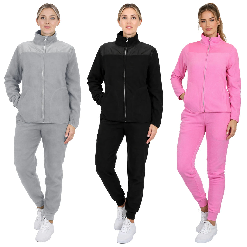 Women 2 Piece Fleece Tracksuit Zip Jacket Jogger Pants Set