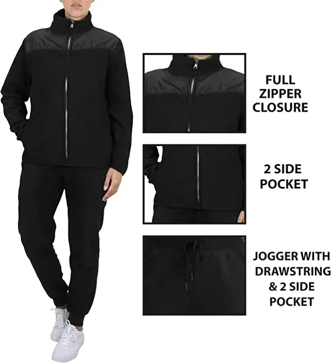 Women 2 Piece Fleece Tracksuit Zip Jacket Jogger Pants Set