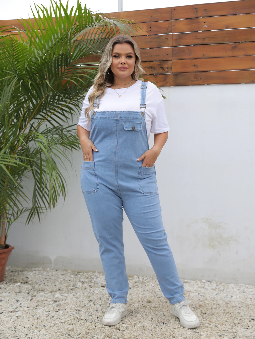 Women's Plus Size Light Blue Denim Overall Jumpsuit