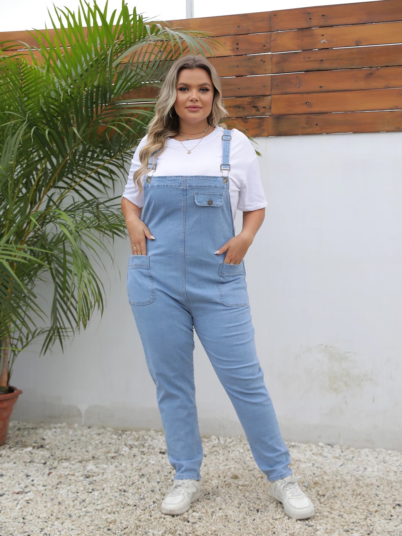 Women's Plus Size Light Blue Denim Overall Jumpsuit