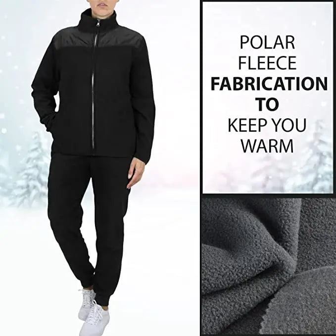 Women 2 Piece Fleece Tracksuit Zip Jacket Jogger Pants Set