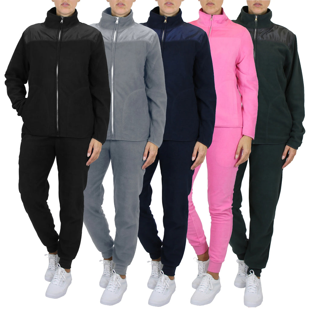 Women 2 Piece Fleece Tracksuit Zip Jacket Jogger Pants Set