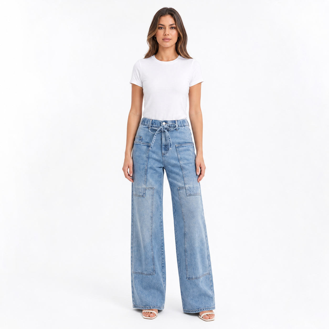 Light Blue Wide-Leg Cargo Jeans