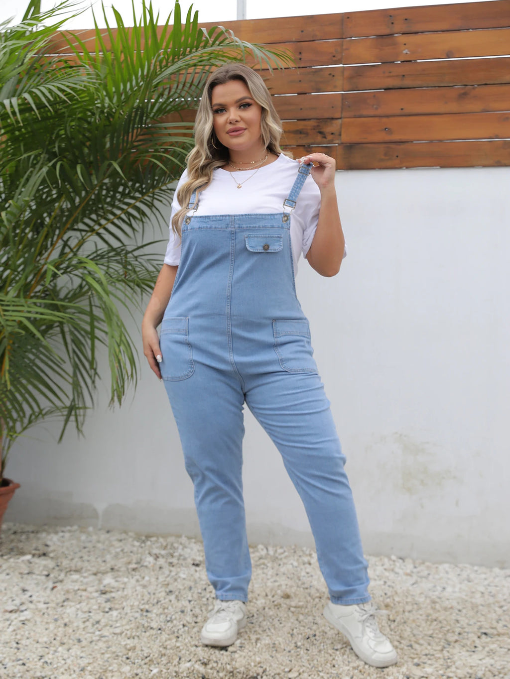 Women's Plus Size Light Blue Denim Overall Jumpsuit