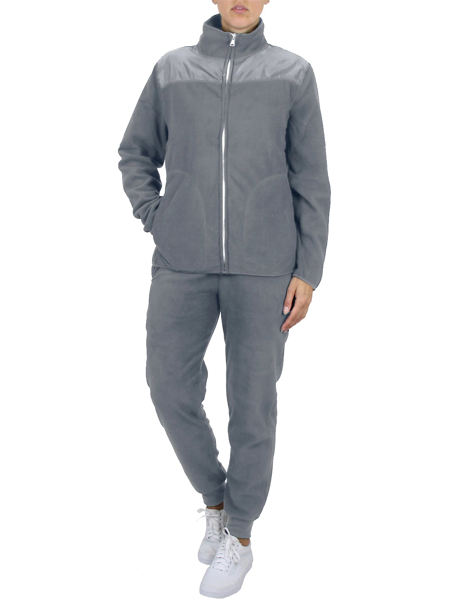 Women 2 Piece Fleece Tracksuit Zip Jacket Jogger Pants Set