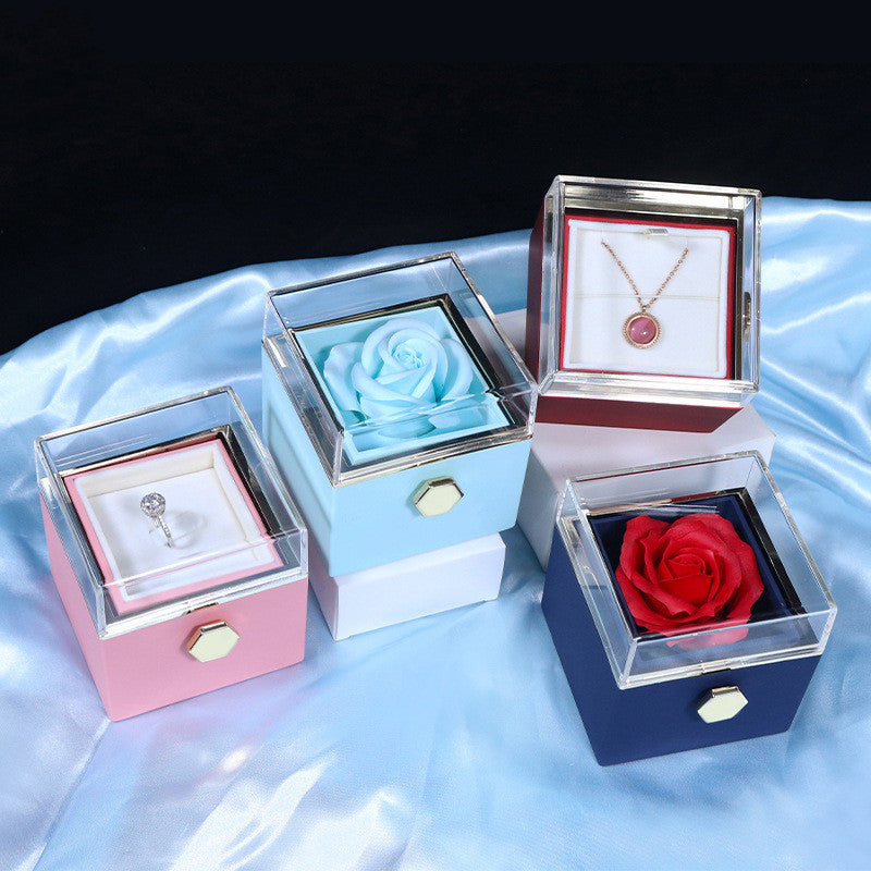 Rotating Rose Jewelry Gift Box - Black