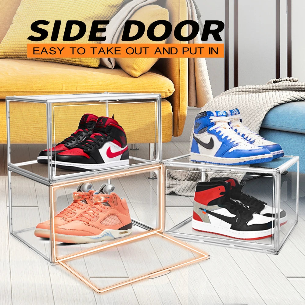 4-Pack Clear Stackable Side-Door Shoe Storage Boxes