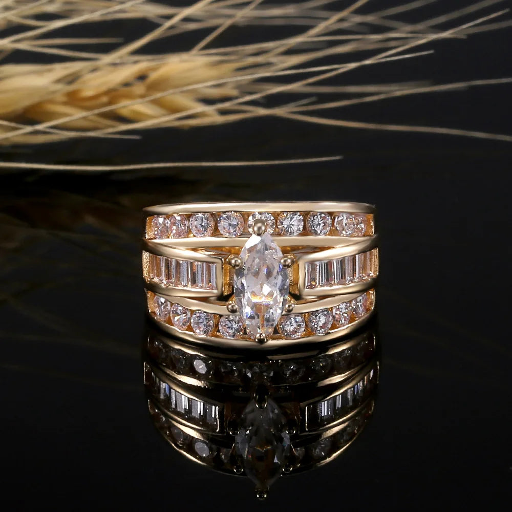 Marquise-Style Fashion Ring with Side Stones