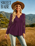Purple Lace Sleeve Plus Size Blouse