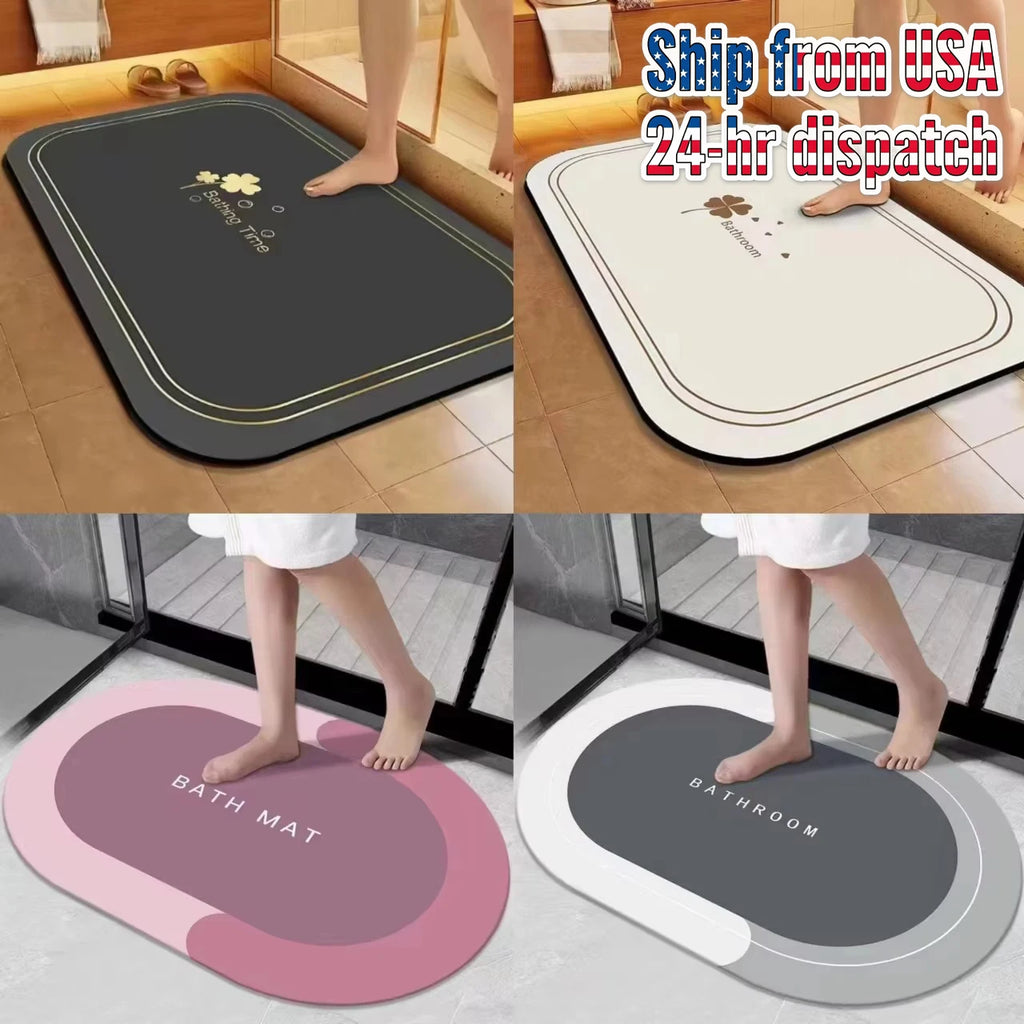 Quick Dry Diatomite Bath Mat Non Slip Absorbent Bathroom Rug Gray