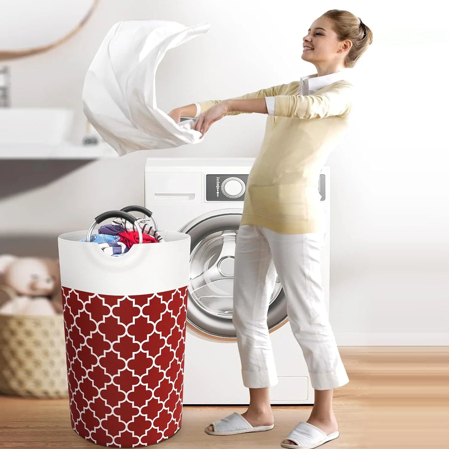 Foldable Canvas Laundry Basket with Handles