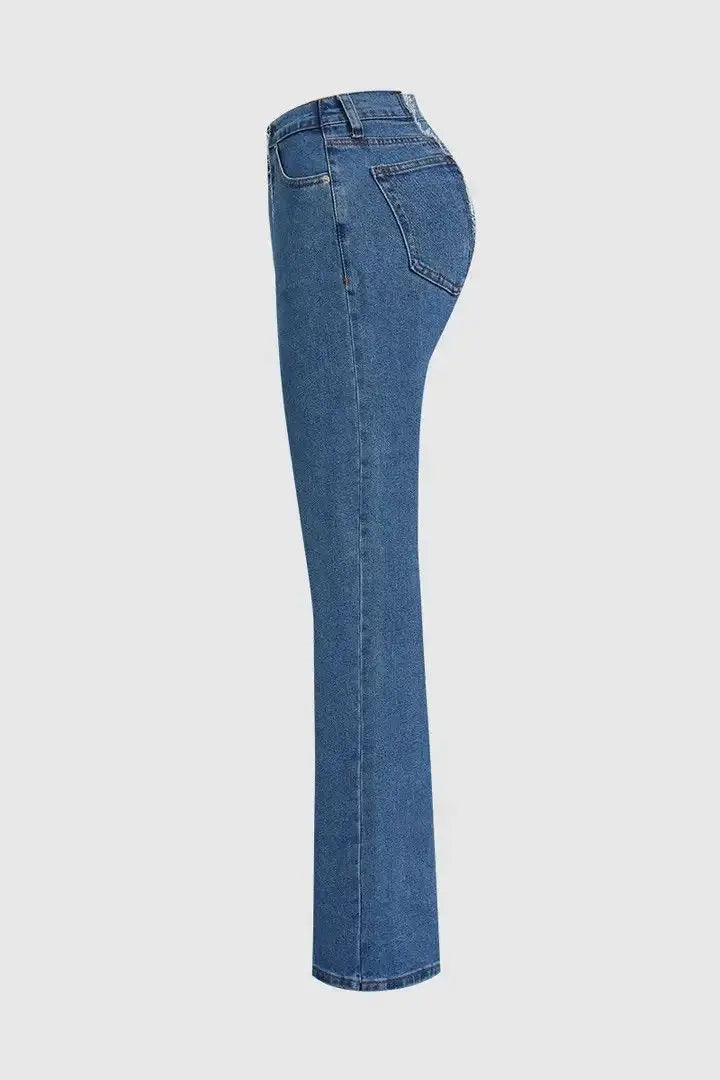 Women Vintage Wide Leg Jeans Medium Blue Contrast Seam Loose Fit