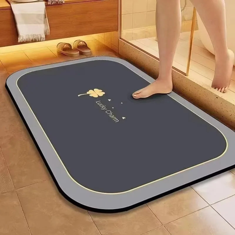 Quick Dry Diatomite Bath Mat Non Slip Absorbent Bathroom Rug Gray