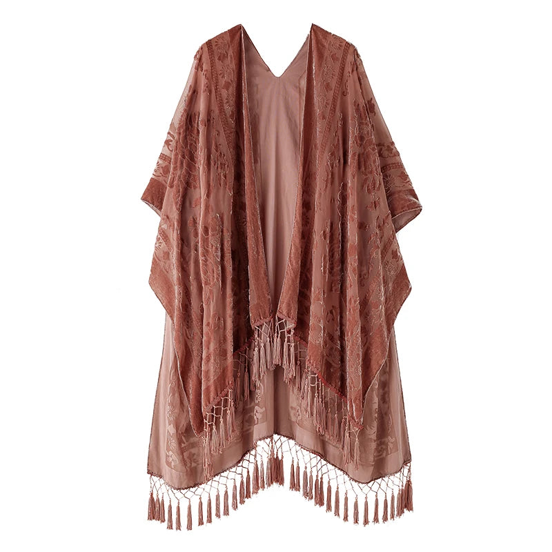 Gold Velvet Kimono Robe Tassel Bridal Bridesmaid Cover Up Women