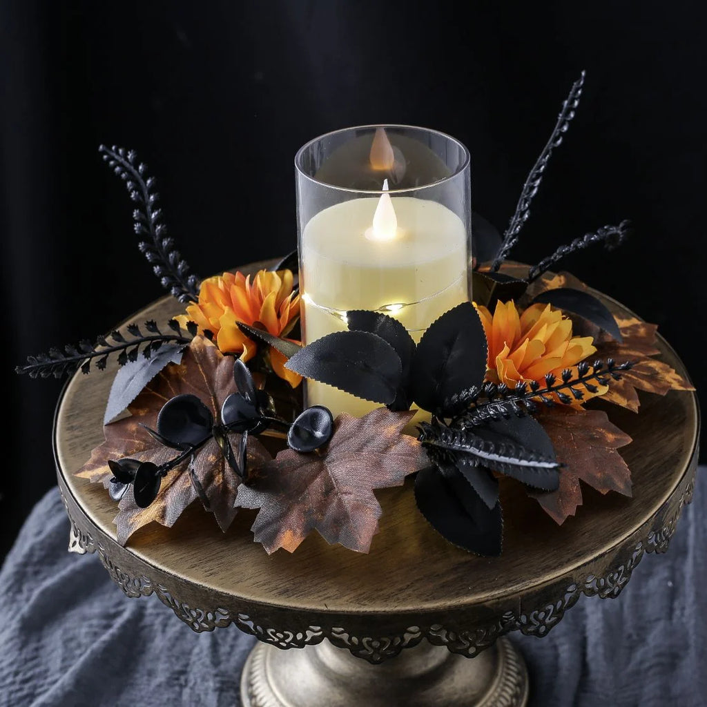 3-Piece Black Maple Leaf Candle Ring Wreath Set