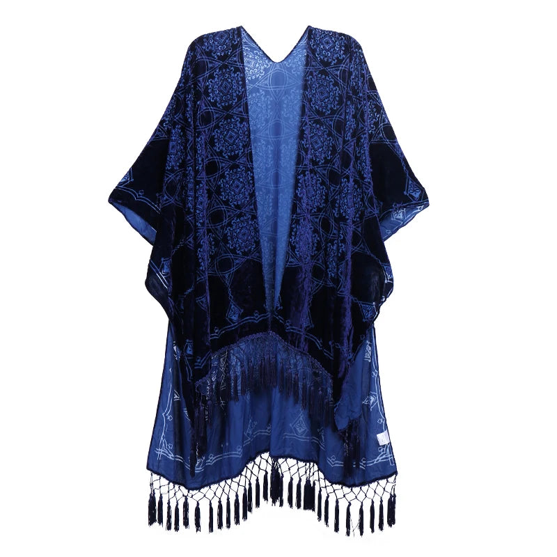 Gold Velvet Kimono Robe Tassel Bridal Bridesmaid Cover Up Women