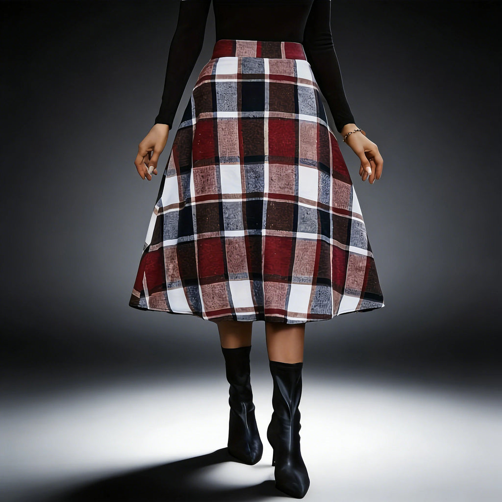 Women's Vintage Plaid A-Line Midi Skirt