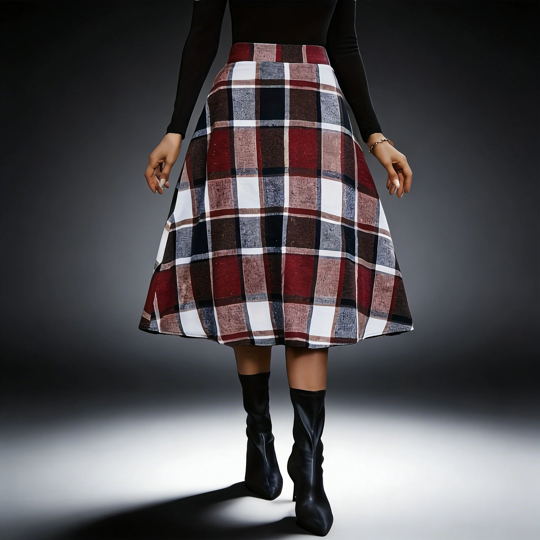 Women's Vintage Plaid A-Line Midi Skirt