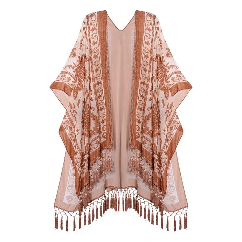 Gold Velvet Kimono Robe Tassel Bridal Bridesmaid Cover Up Women