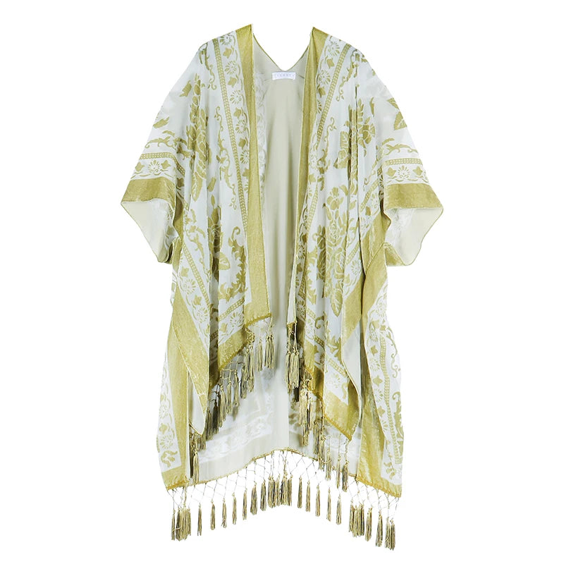 Blue Vintage Burnout Velvet Kimono Cardigan Cover Up Women One Size