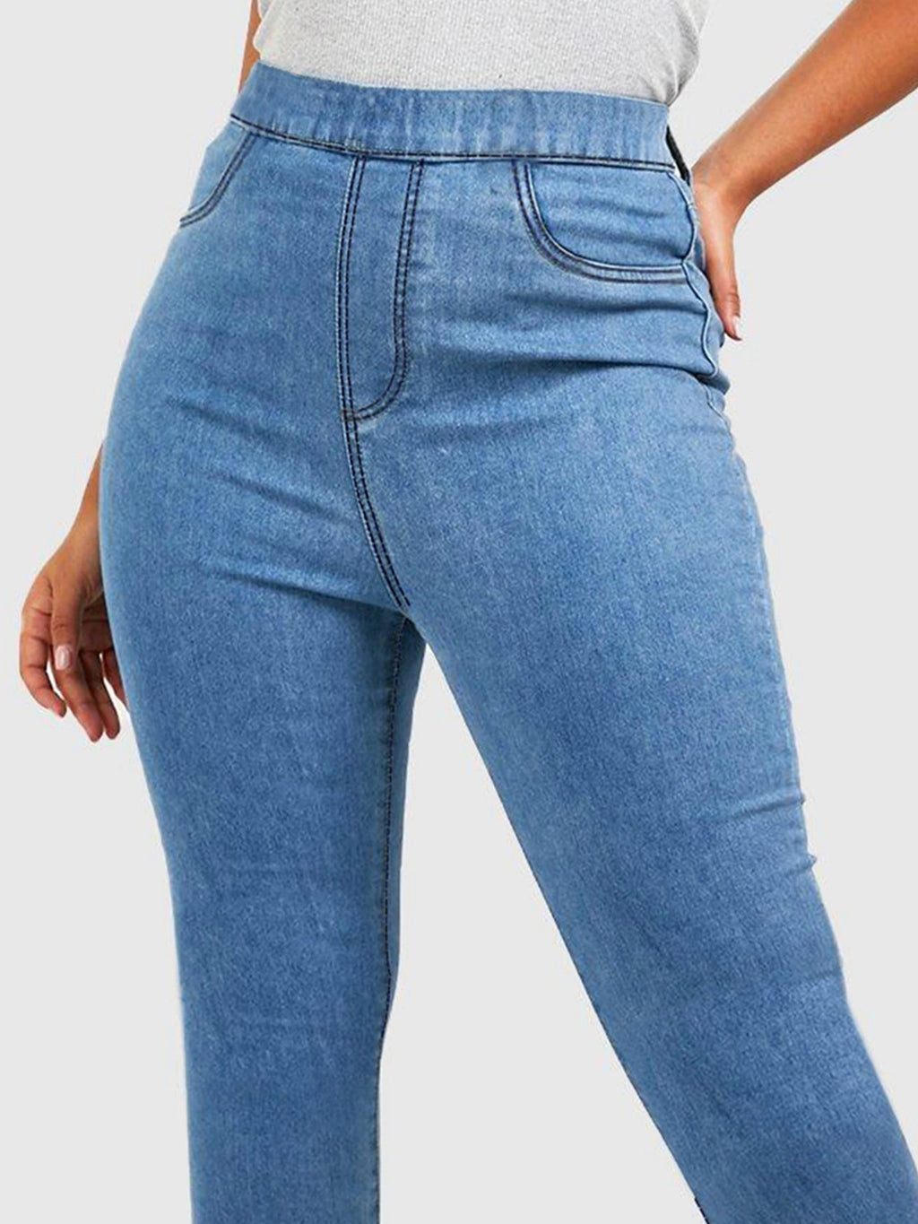Blue Women Plus Size Skinny Jeans Mid Rise Stretch Dark Wash Denim