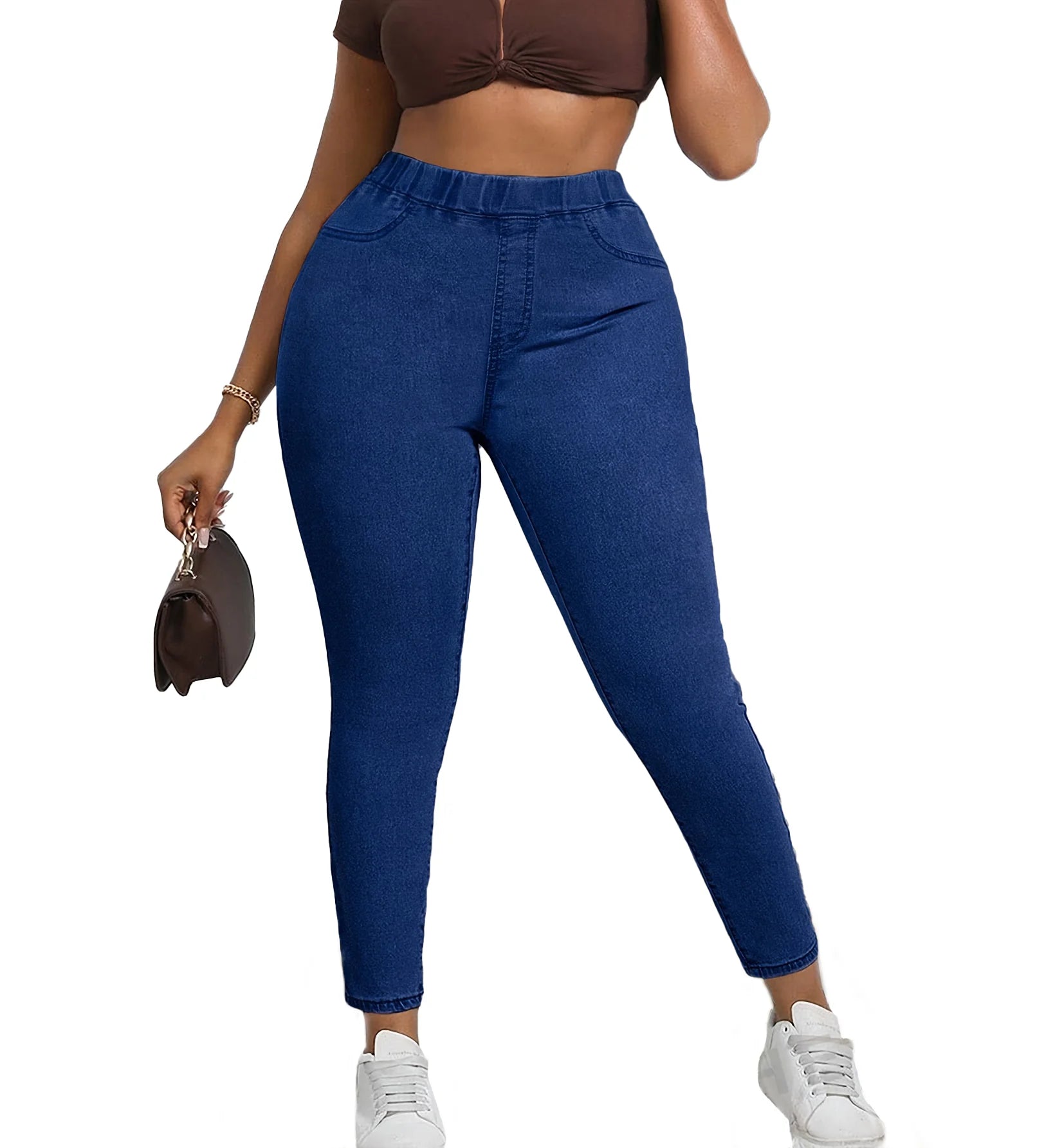 Women Plus Size Navy Skinny Jeans Stretch Mid Rise Denim