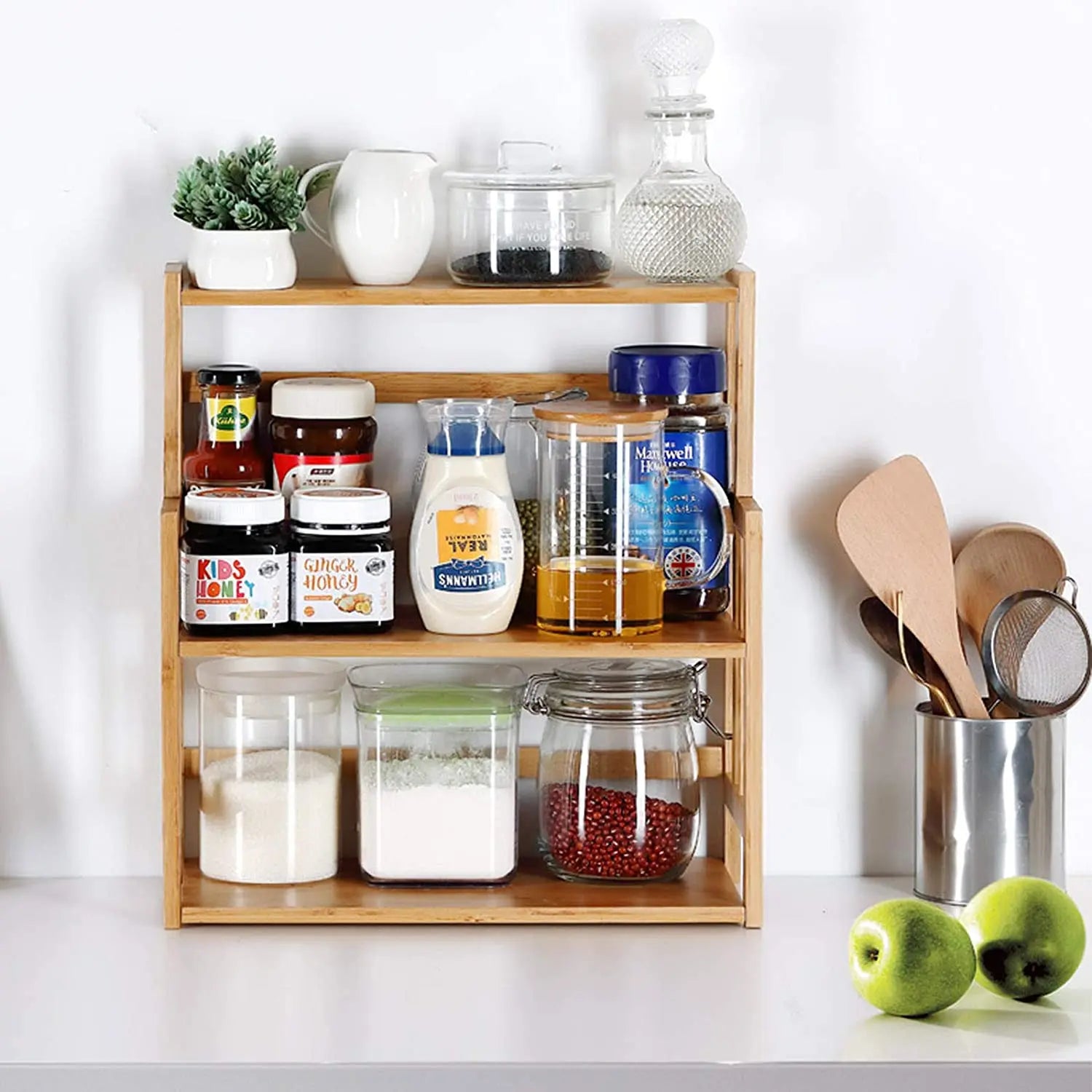 HYNAWIN 3 Tier Bamboo Spice Rack Countertop Pantry Organizer