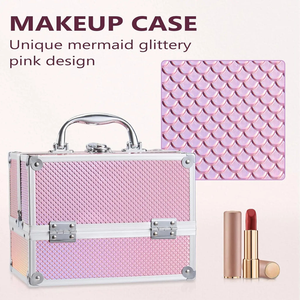 4-Tray Travel Cosmetic Train Case - Pink