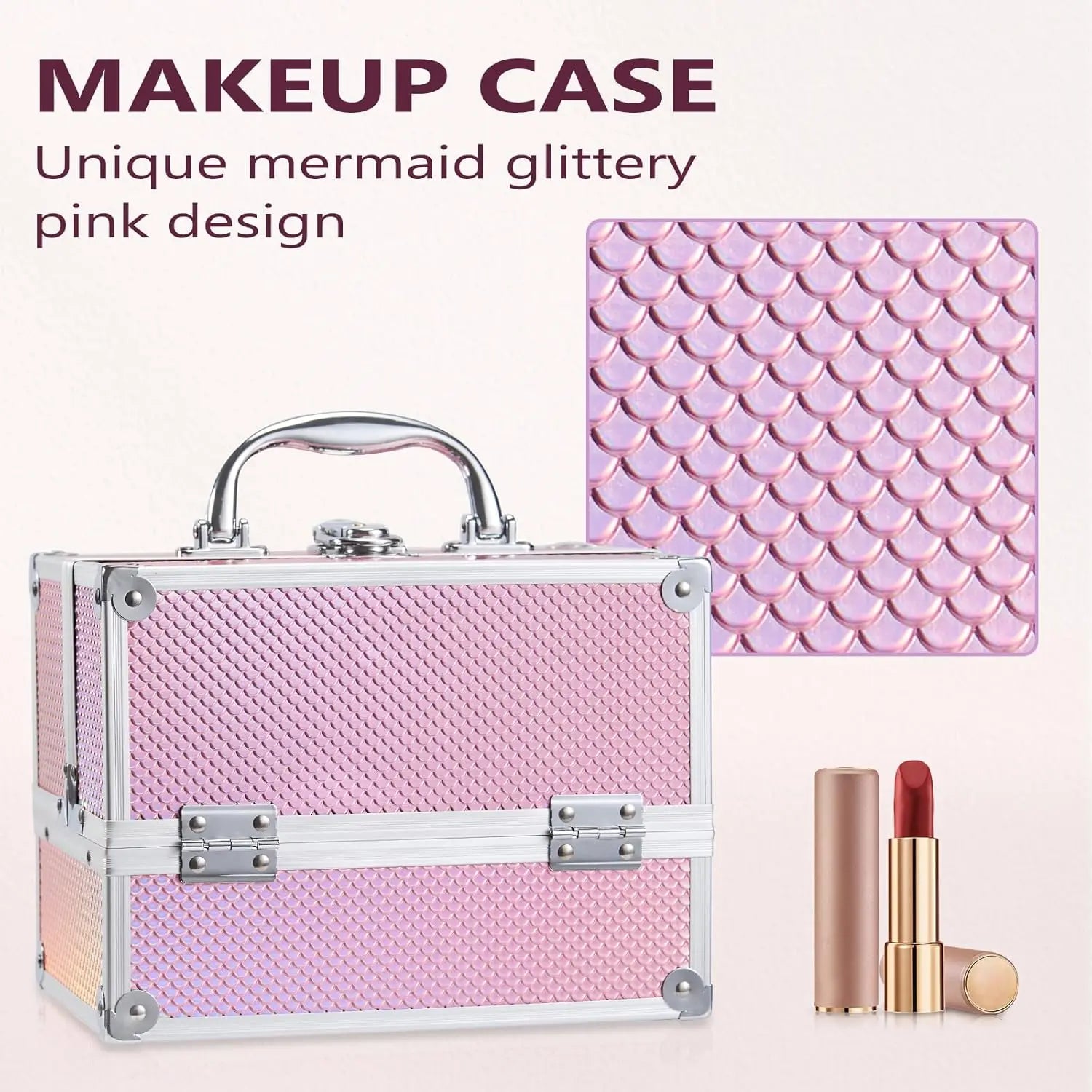 4-Tray Travel Cosmetic Train Case - Pink