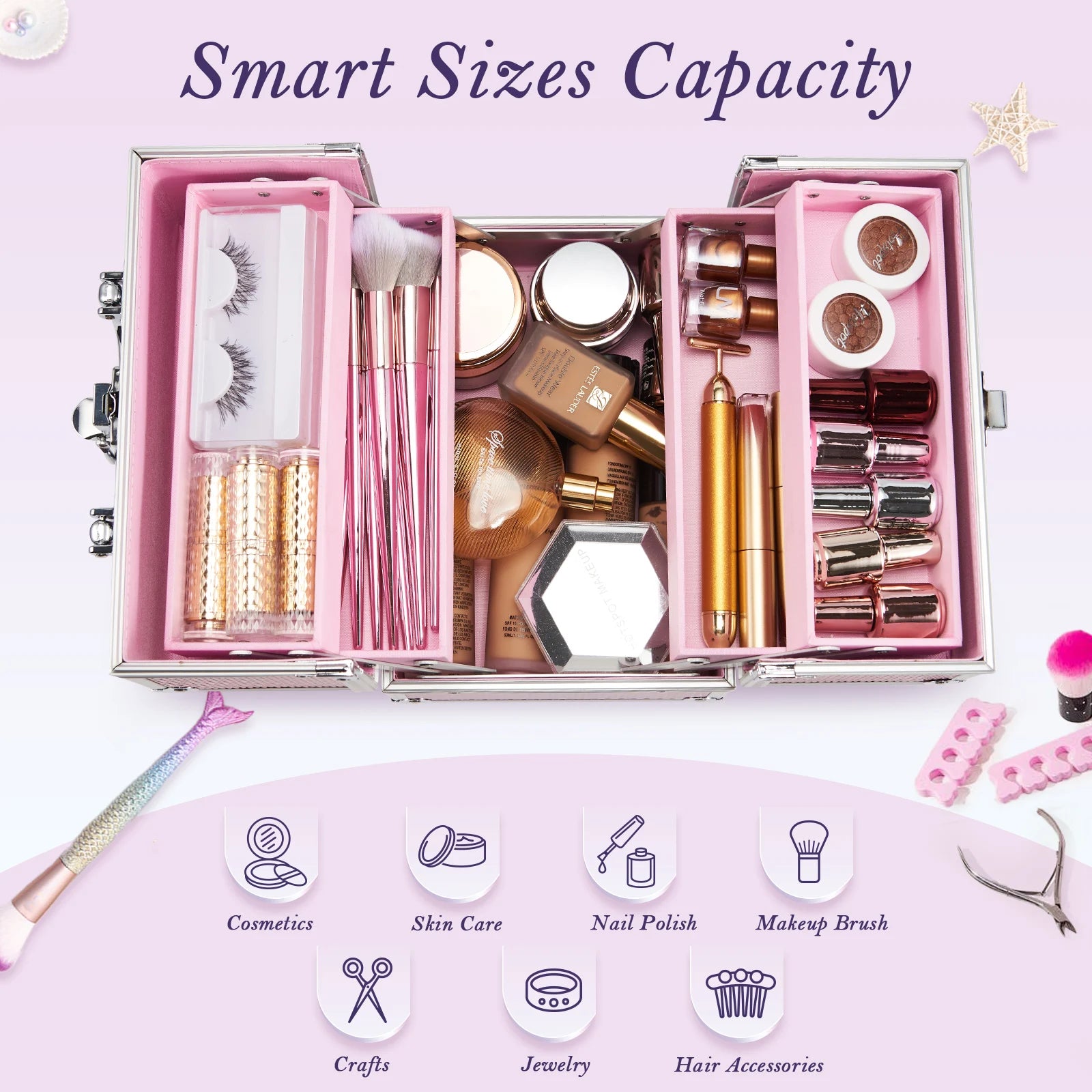 4-Tray Travel Cosmetic Train Case - Pink