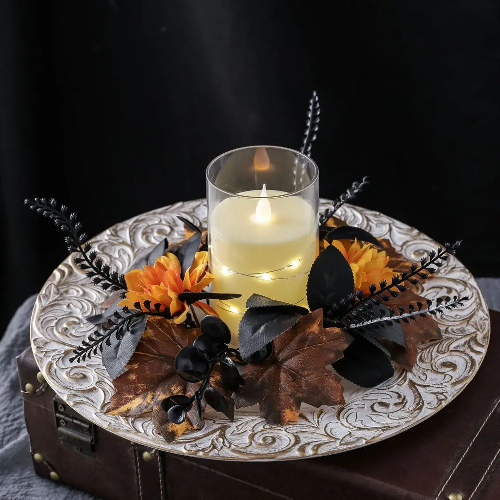 3-Piece Black Maple Leaf Candle Ring Wreath Set