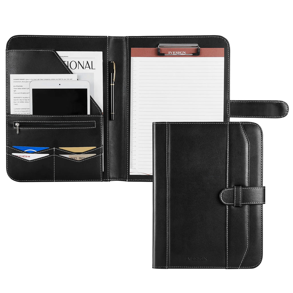 Black Faux Leather Padfolio Portfolio Resume Document Organizer