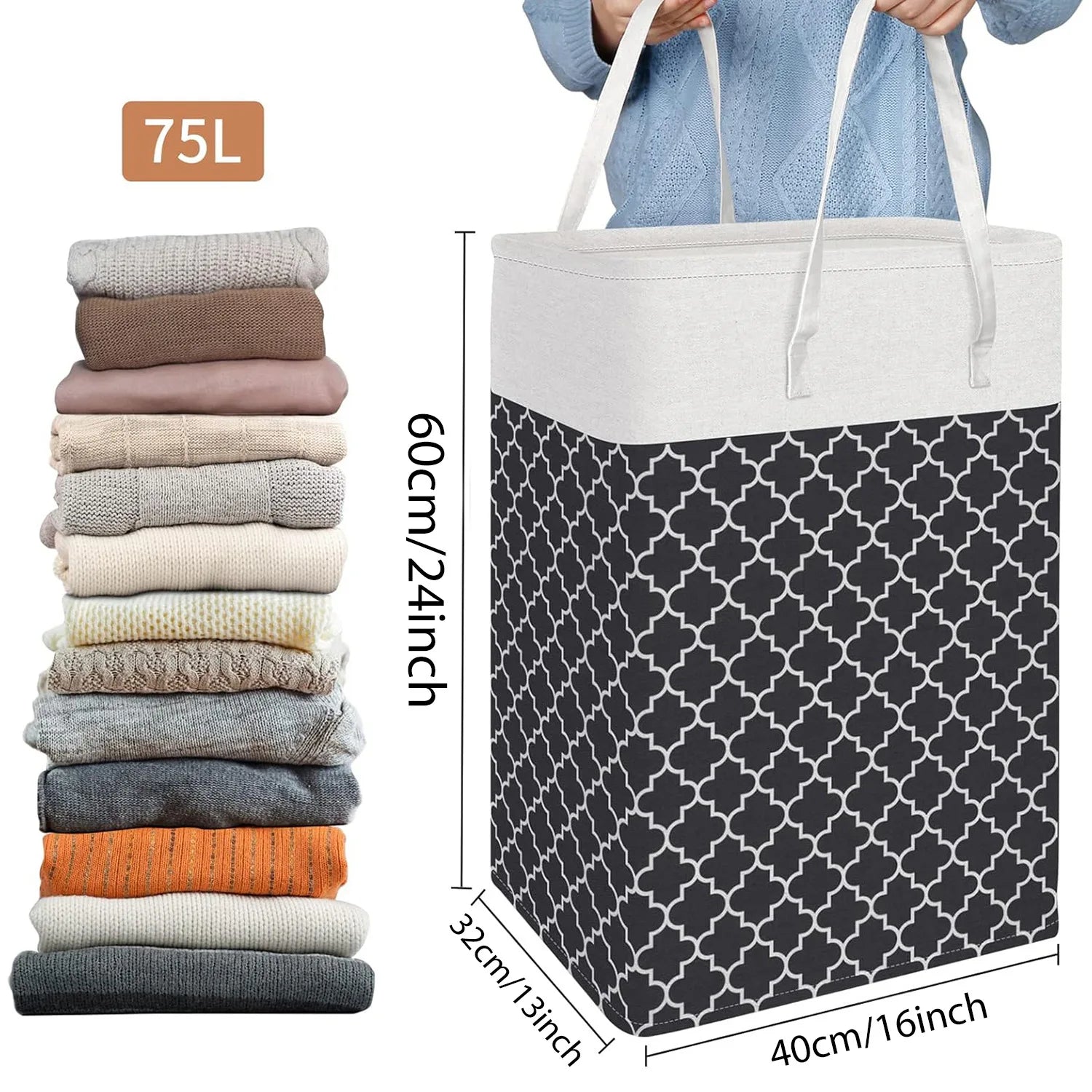 Foldable Canvas Laundry Basket with Handles