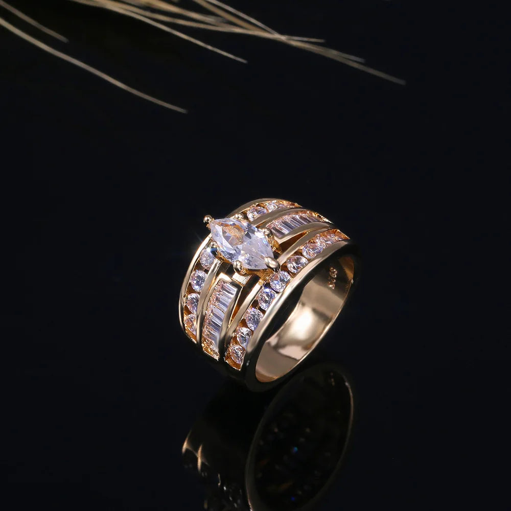 Marquise-Style Fashion Ring with Side Stones