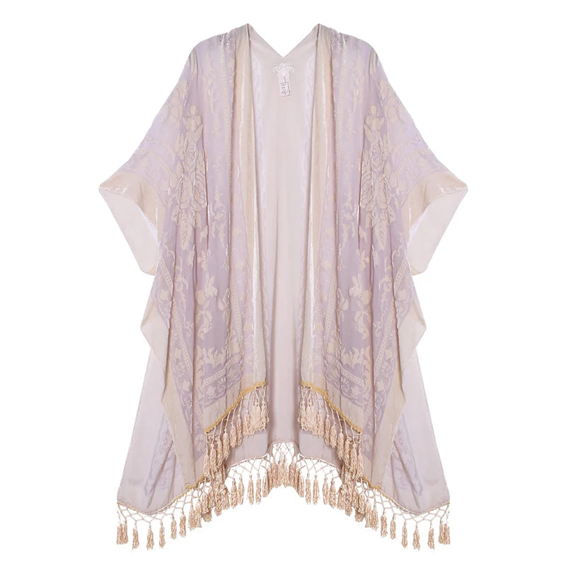 Gold Velvet Kimono Robe Tassel Bridal Bridesmaid Cover Up Women