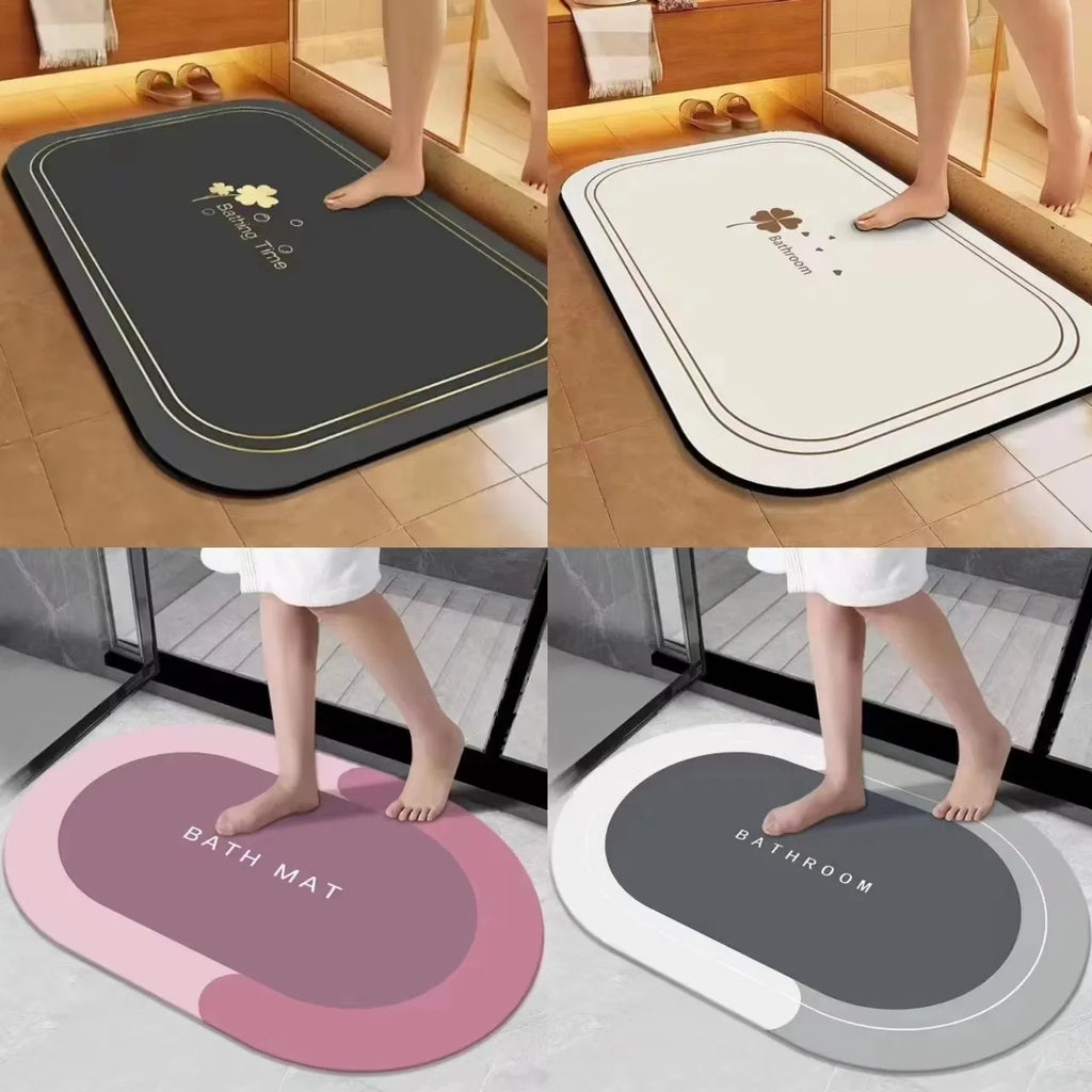 Quick Dry Diatomite Bath Mat Non Slip Absorbent Bathroom Rug Gray