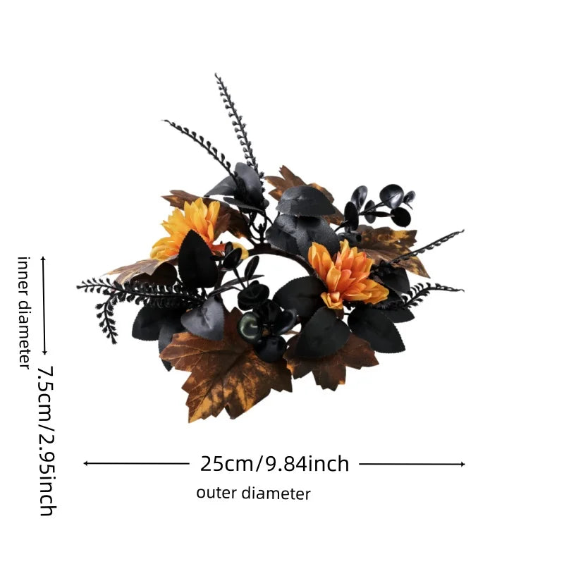 3-Piece Black Maple Leaf Candle Ring Wreath Set