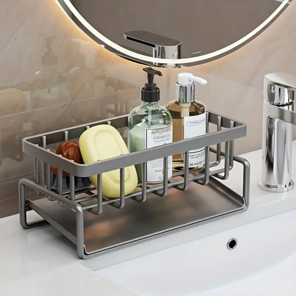 Stainless Steel Sink Sponge Holder Drain Rack Dishcloth Organizer Black