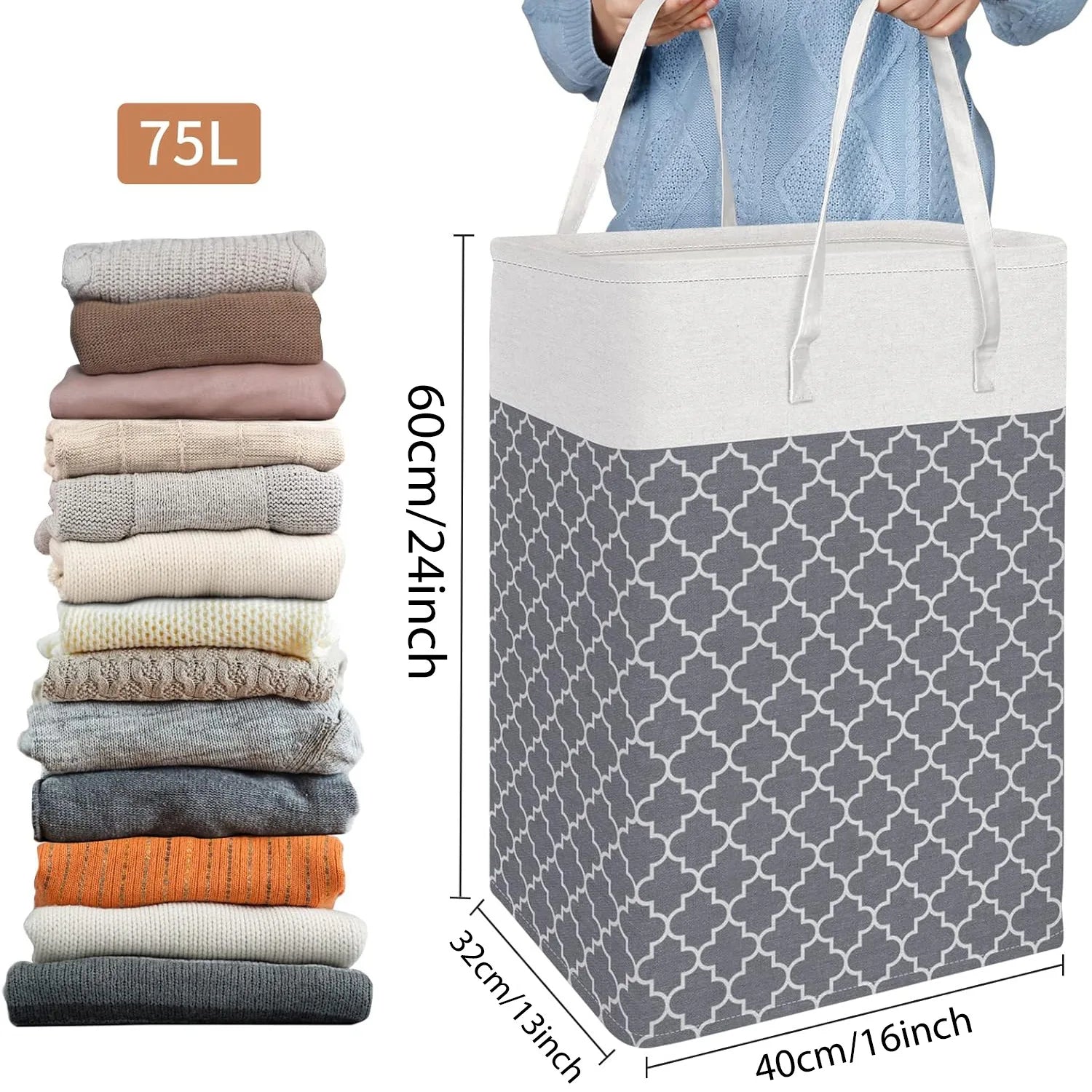 Foldable Canvas Laundry Basket with Handles