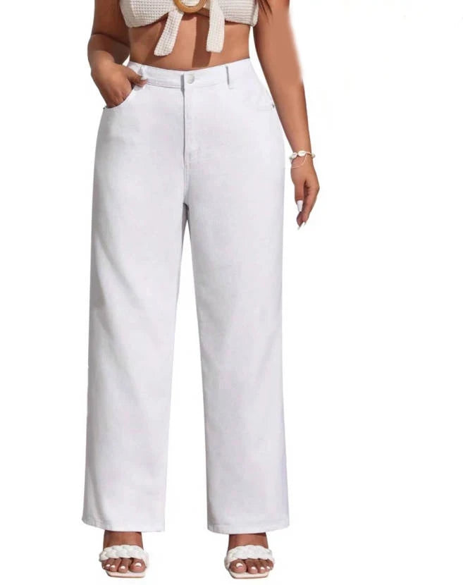Women Plus Size Light Blue Wide Leg Jeans High Waist Stretch Denim