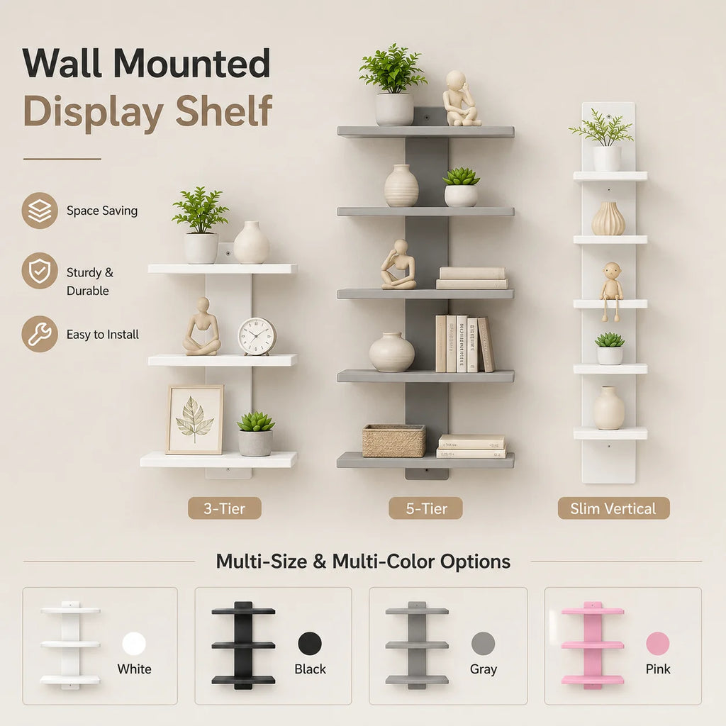 5-Tier Wall Mounted Display Shelf Floating Organizer