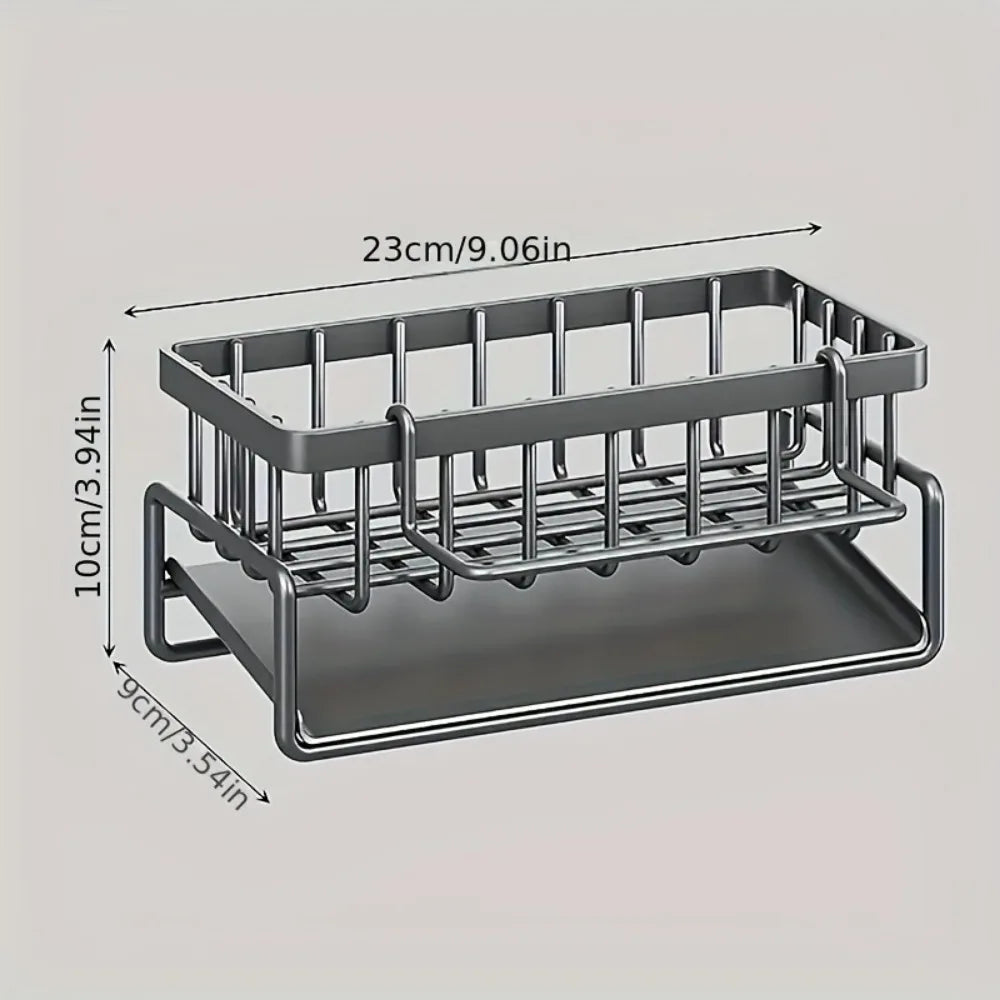 Stainless Steel Sink Sponge Holder Drain Rack Dishcloth Organizer Black